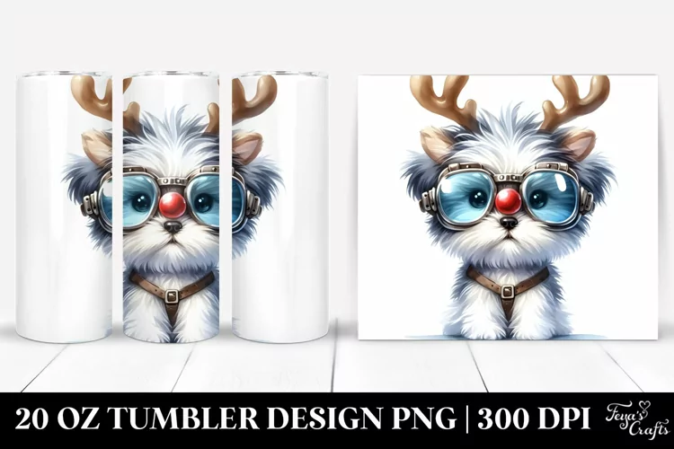 Expressive Havanese 20 Oz Tumbler Wearing Reindeer Horns