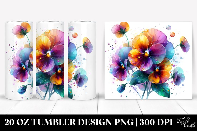 20 Oz Tumbler Sublimation | Glossy Pansy | Watercolor