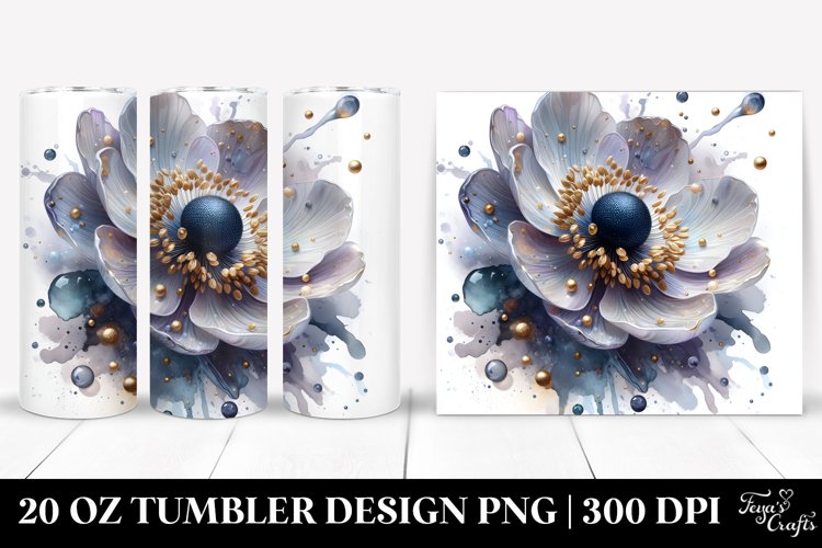 20 Oz Tumbler Sublimation | Anemone with Golden Insertions