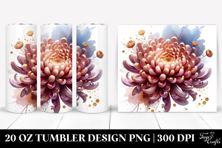 20 Oz Tumbler Sublimation | Glossy Chrysanthemum Watercolor