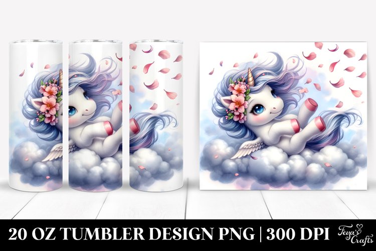 Cute Baby Unicorn Tumbling in Spring Petals | 20 Oz Tumbler example image 1