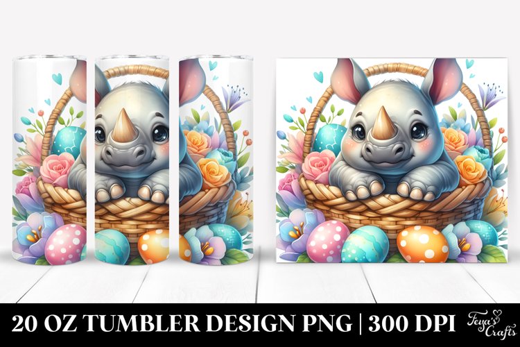 Colorful Baby Rhino in Egg Basket | 20 Oz Tumbler