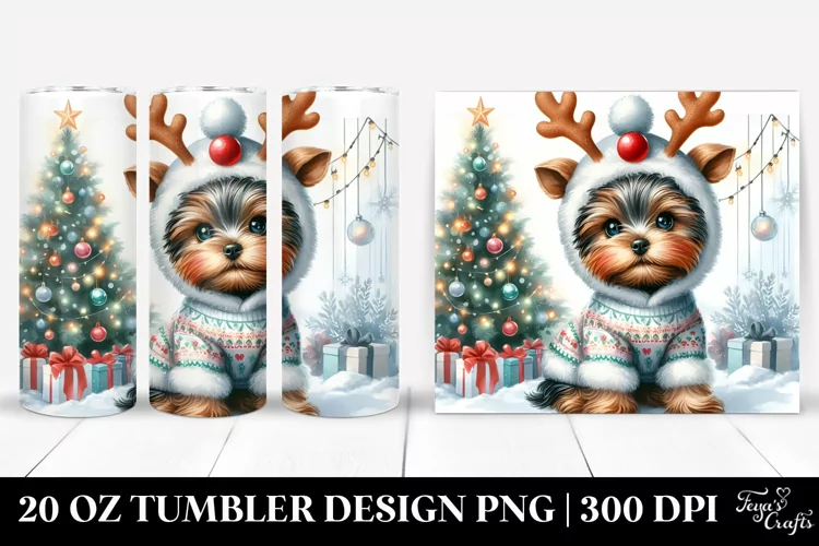 Baby Yorkshire Terrier with Christmas Lights 20 Oz Tumbler