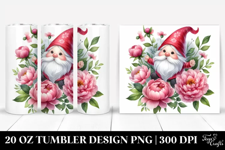 Flying Cute Gnome Peonies Tumbler
