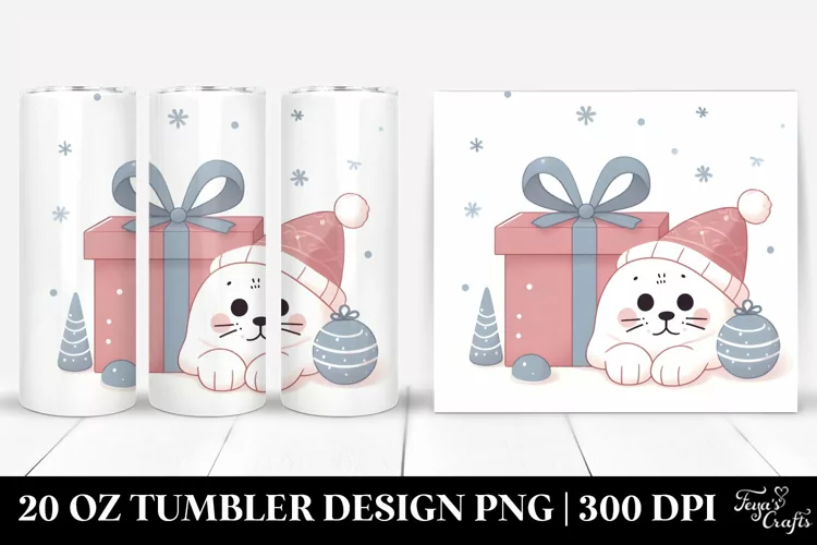 Cute Baby Seal Hiding Behind Gift 20 Oz Tumbler