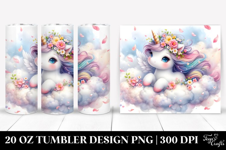 Watercolor Pastel Cute Baby Unicorn Surrounded by Spring