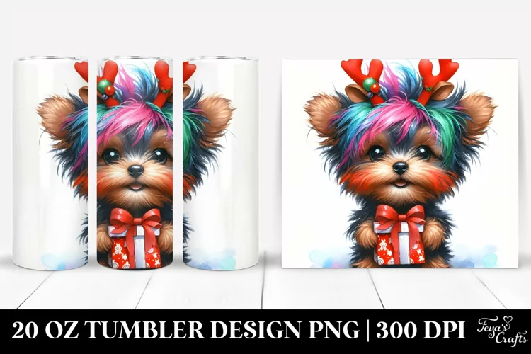 Baby Yorkipoo with Reindeer Horns, 20 Oz Tumbler