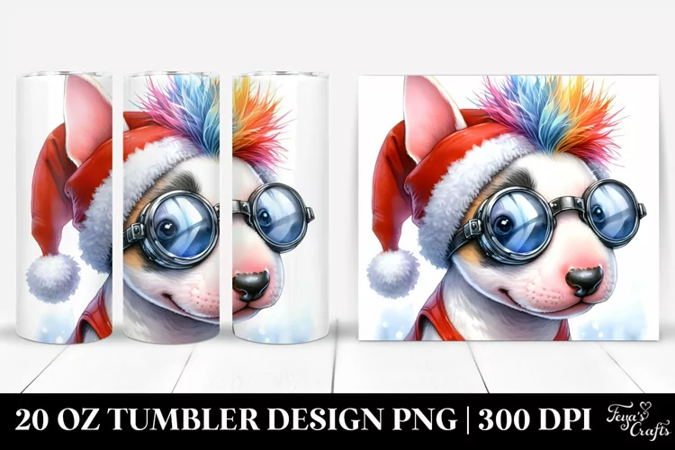 Expressive Bull Terrier with Santa Hat 20 Oz Tumbler