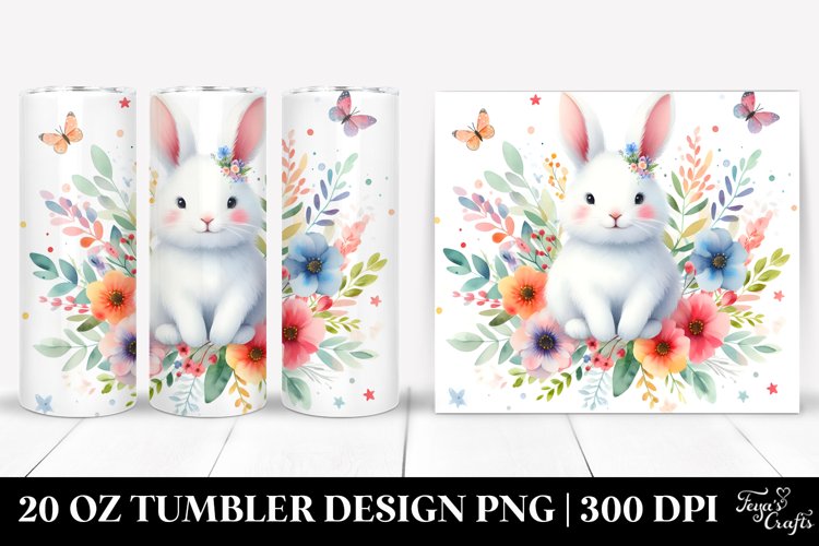 Colorful Cute Rabbit Floral | 20 Oz Tumbler example image 1