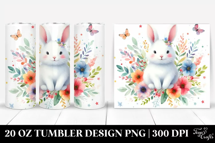 Colorful Cute Rabbit Floral | 20 Oz Tumbler