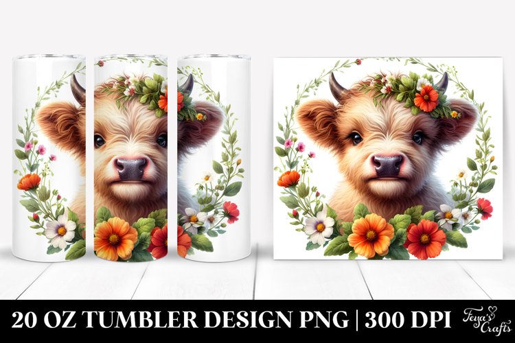Cute Highland Cow with Nasturtium | 20 Oz Tumbler