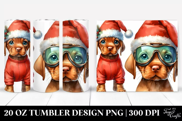Expressive Vizsla with Santa Hat 20 Oz Tumbler