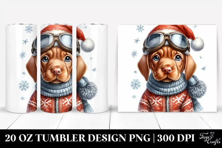 Expressive Vizsla with Santa Hat 20 Oz Tumbler