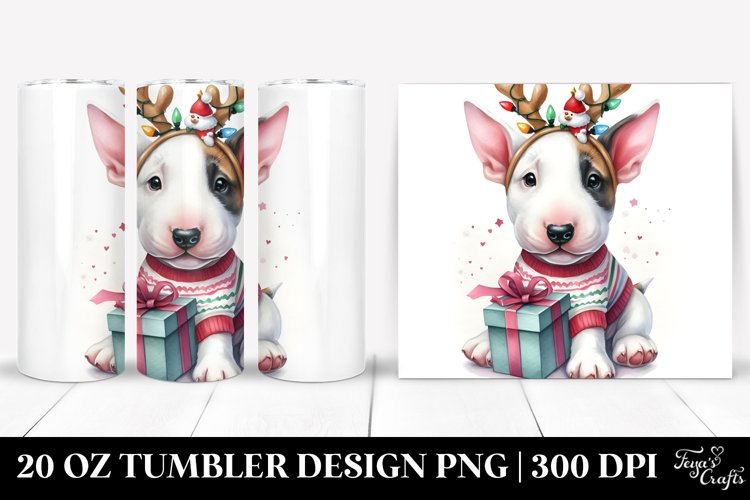 Expressive Bull Terrier with Reindeer Horns 20 Oz Tumbler example image 1