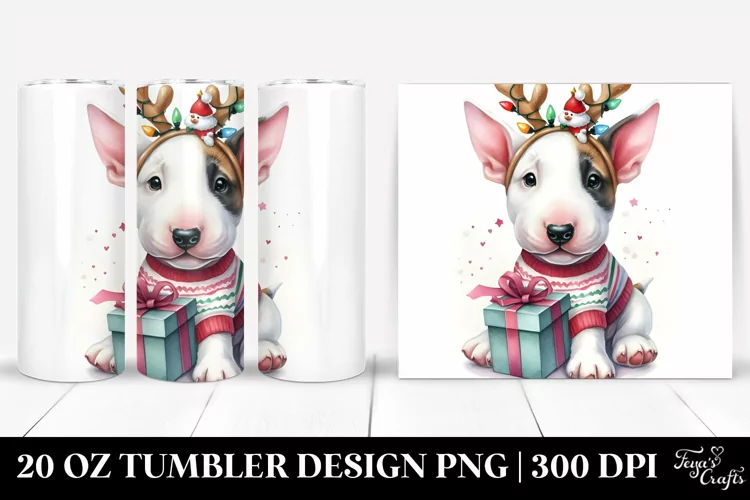 Expressive Bull Terrier with Reindeer Horns 20 Oz Tumbler