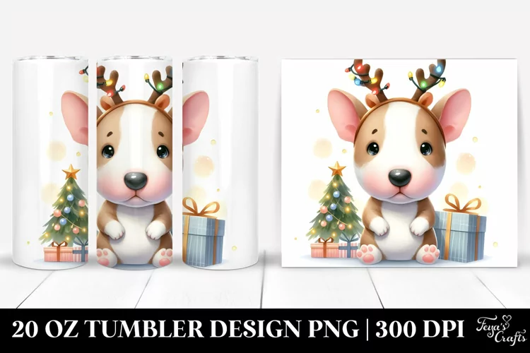 Expressive Bull Terrier with Reindeer Horns 20 Oz Tumbler