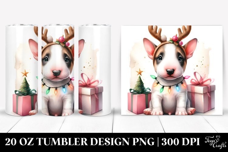 Expressive Bull Terrier with Reindeer Horns 20 Oz Tumbler example image 1