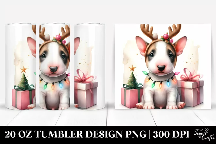 Expressive Bull Terrier with Reindeer Horns 20 Oz Tumbler