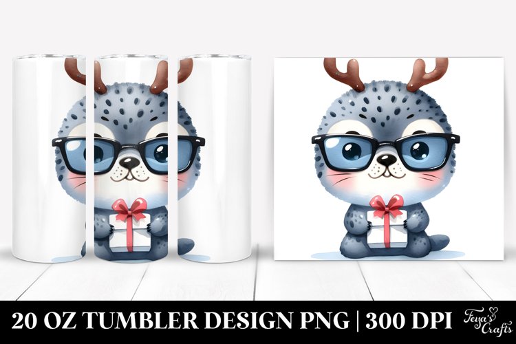 Expressive Seal with Reindeer Horns 20 Oz Tumbler example image 1