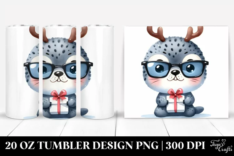 Expressive Seal with Reindeer Horns 20 Oz Tumbler