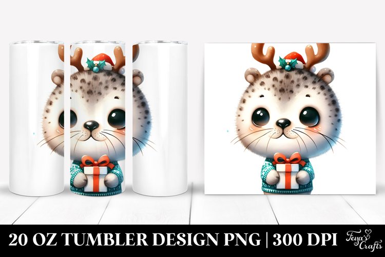 Expressive Seal with Reindeer Horns 20 Oz Tumbler example image 1