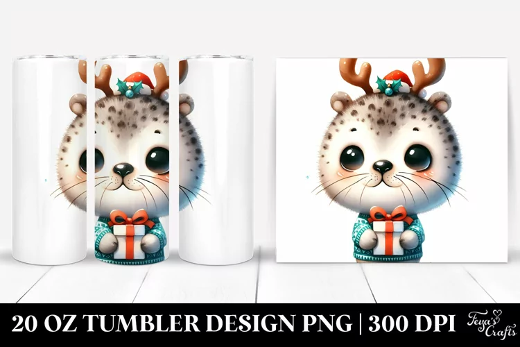 Expressive Seal with Reindeer Horns 20 Oz Tumbler