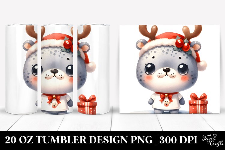 Expressive Seal with Reindeer Horns 20 Oz Tumbler example image 1