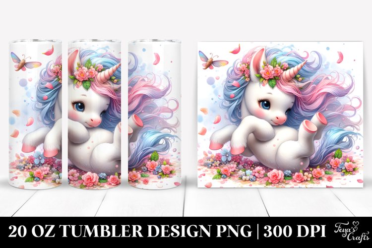 Baby Unicorn Tumbling with Spring Petals | 20 Oz Tumbler example image 1