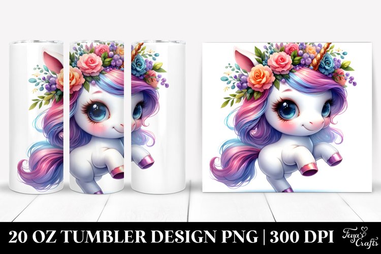 Vibrant Baby Unicorn with Floral Wreath 20 Oz Tumbler