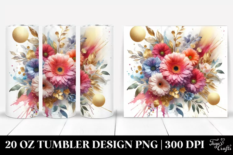 Colorful Abstract Bouquet Gold Foil | 20 oz Tumbler