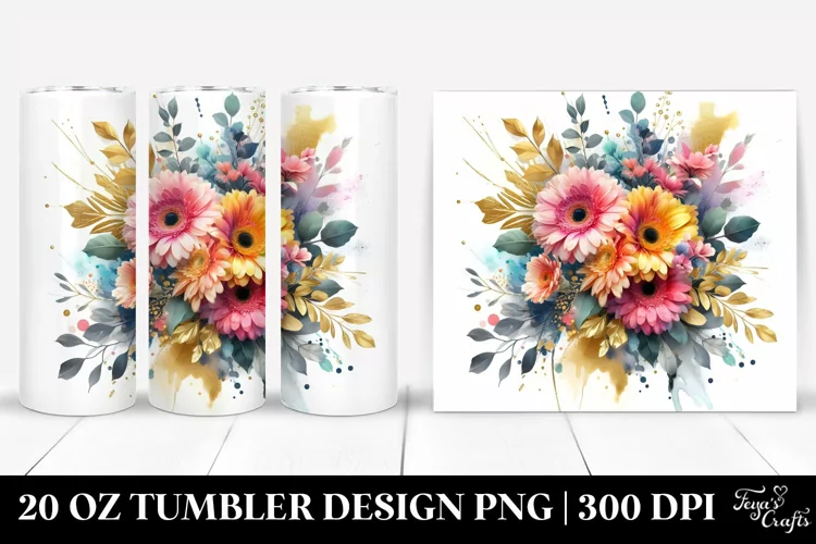 Colorful Abstract Bouquet Gold Foil | 20 oz Tumbler