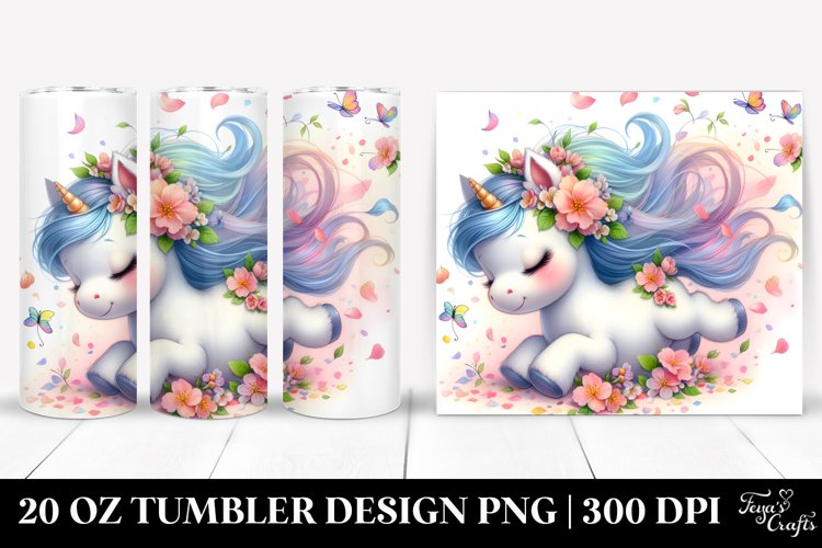 Baby Unicorn Tumbling with Spring Petals | 20 Oz Tumbler