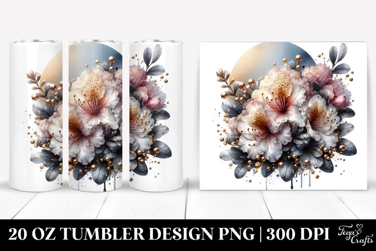 Detailed Shiny Rhododendron Watercolor | 20 Oz Tumbler example image 1
