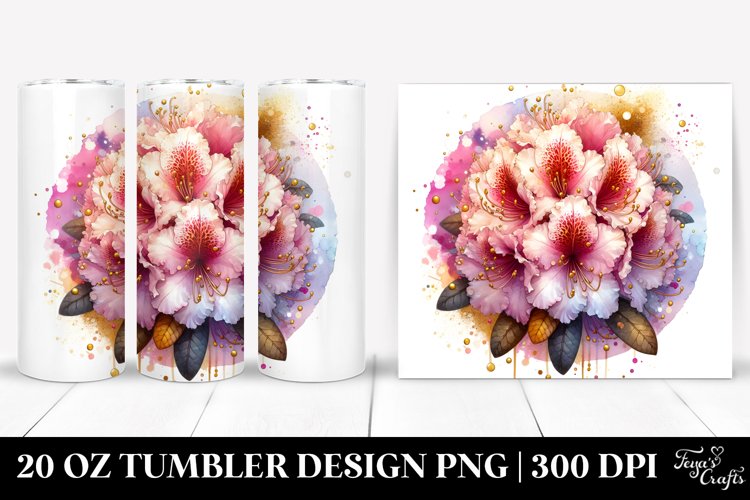 Detailed Shiny Rhododendron Watercolor | 20 Oz Tumbler example image 1