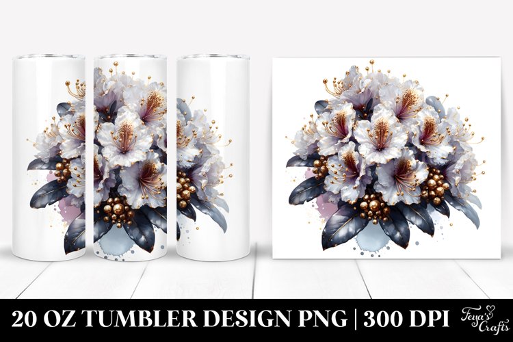 Detailed Shiny Rhododendron Watercolor | 20 Oz Tumbler example image 1