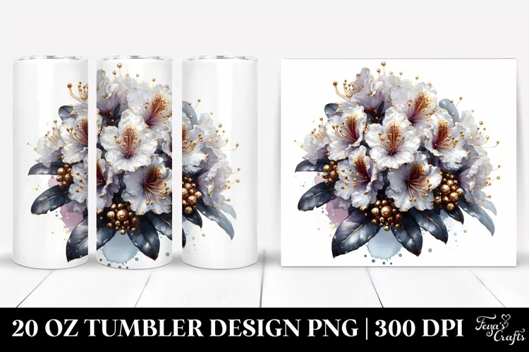 Detailed Shiny Rhododendron Watercolor | 20 Oz Tumbler