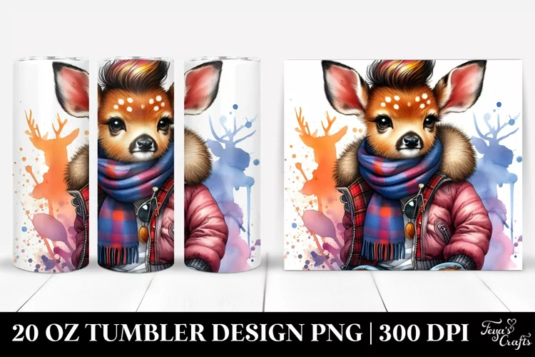 Watercolor Vibrant Drawing of a Cute Baby Deer, Transparent