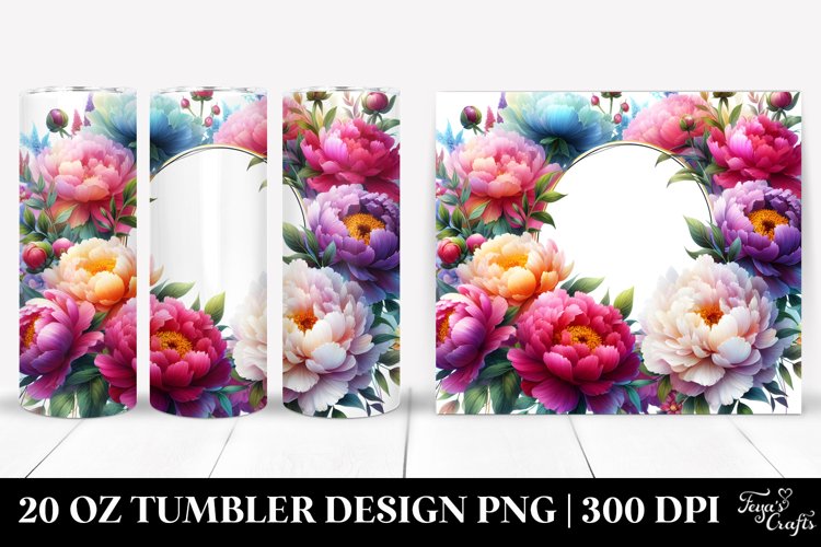 Colorful Watercolor Horizontal Frame with Peonies | 20 oz