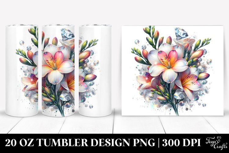 Shiny Diamond Freesia with Watercolor Splash | 20 Oz Tumbler example image 1