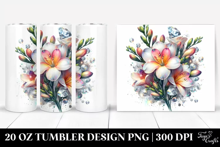 Shiny Diamond Freesia with Watercolor Splash | 20 Oz Tumbler