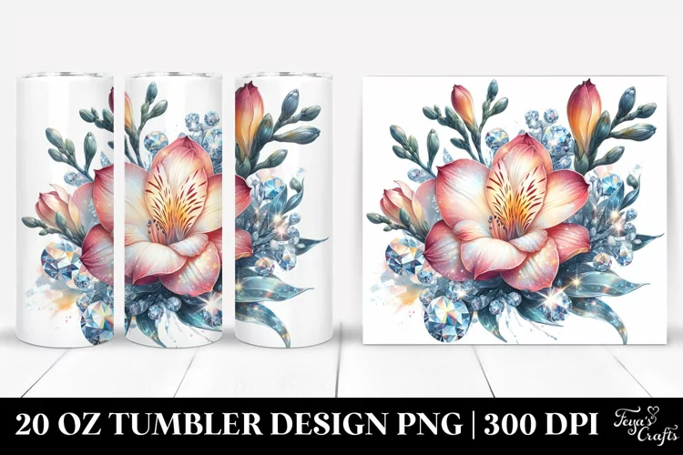Shiny Diamond Freesia with Watercolor Splash | 20 Oz Tumbler