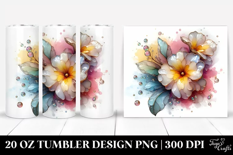 Glossy Primrose Watercolor Splash 20 Oz Tumbler