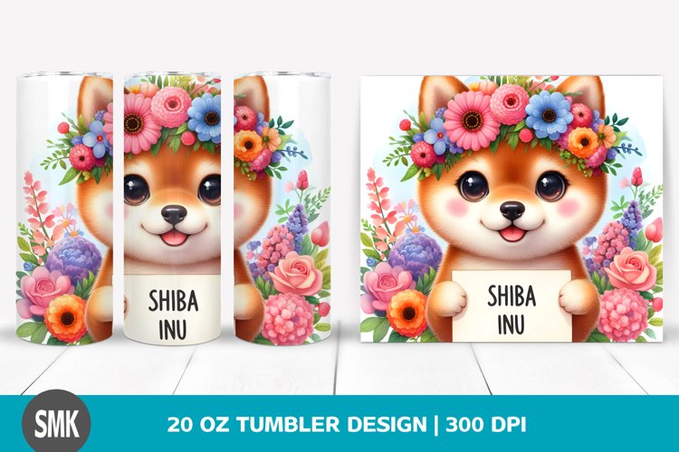 Baby Shiba Inu with Flowers | 20 oz Tumbler