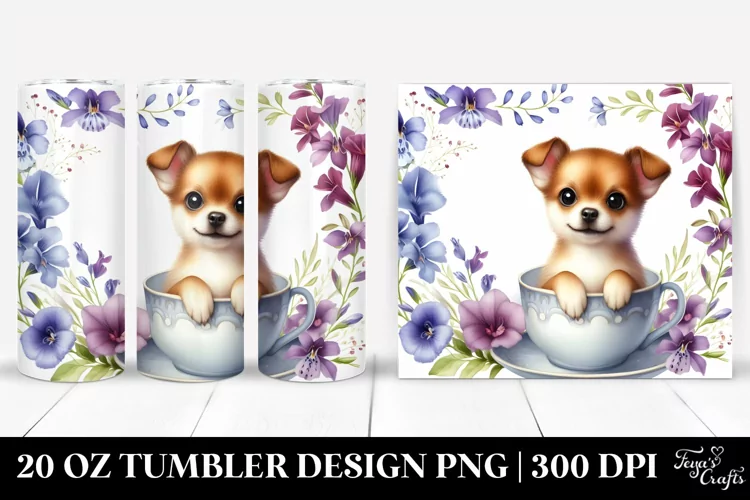 Cute Babydog in Floral Cup | 20 Oz Tumbler