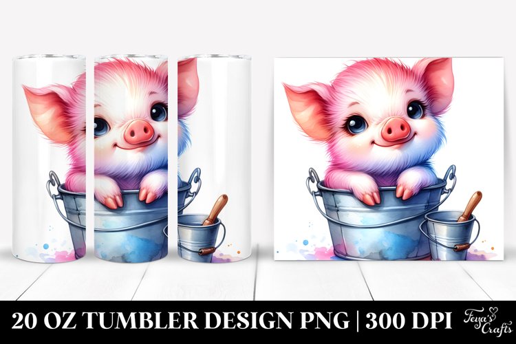 Colorful Small Pig Resting in Bucket | 20 Oz Tumbler