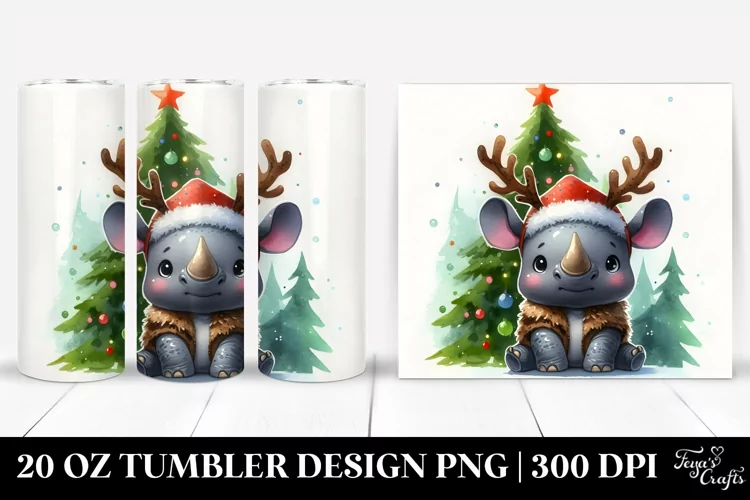 Winter Rhino with Reindeer Horns 20 Oz Tumbler