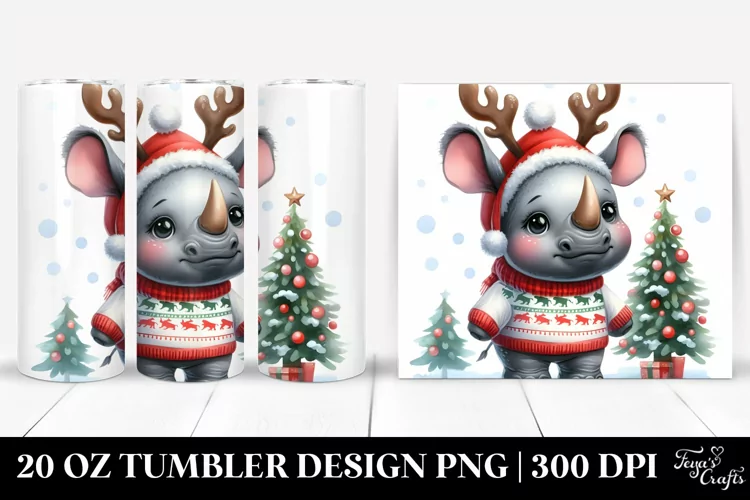 Winter Rhino with Reindeer Horns 20 Oz Tumbler