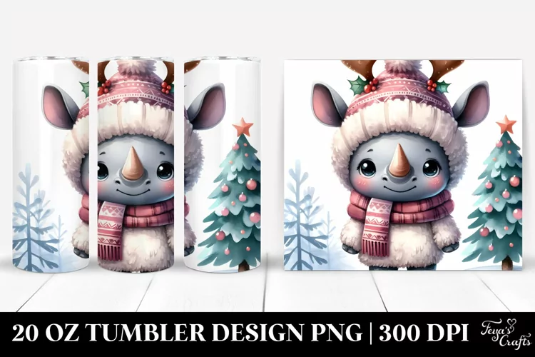 Winter Rhino with Reindeer Horns 20 Oz Tumbler