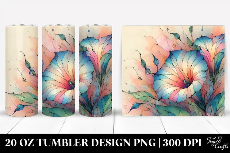 Wooden Morning Glory Watercolor Splash 20 Oz Tumbler