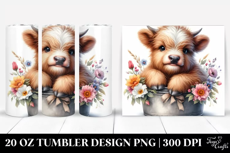 Highland Cow Sitting Flowers | 20 Oz Tumbler